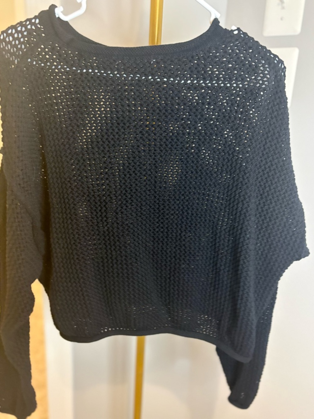 Zenana Outfitters Black Open-Weave Crewneck Sweater